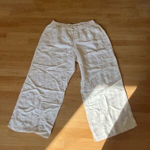 NWT LANE BRYANT WHITE IVORY LINEN WIDE LEG PANTS SMOCKED